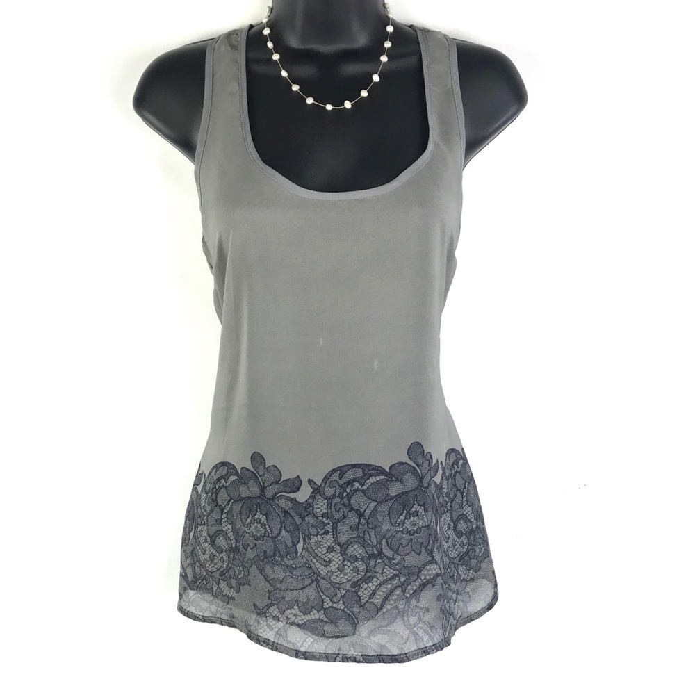 Charming Charlie Sheer Gray Black Lace Print Small